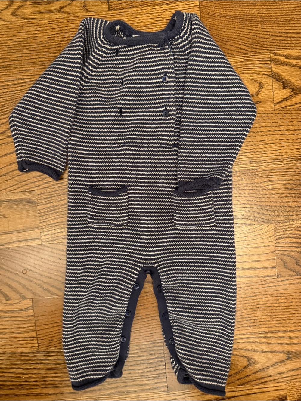 Angel Dear Navy & White Striped Knit Baby Footie